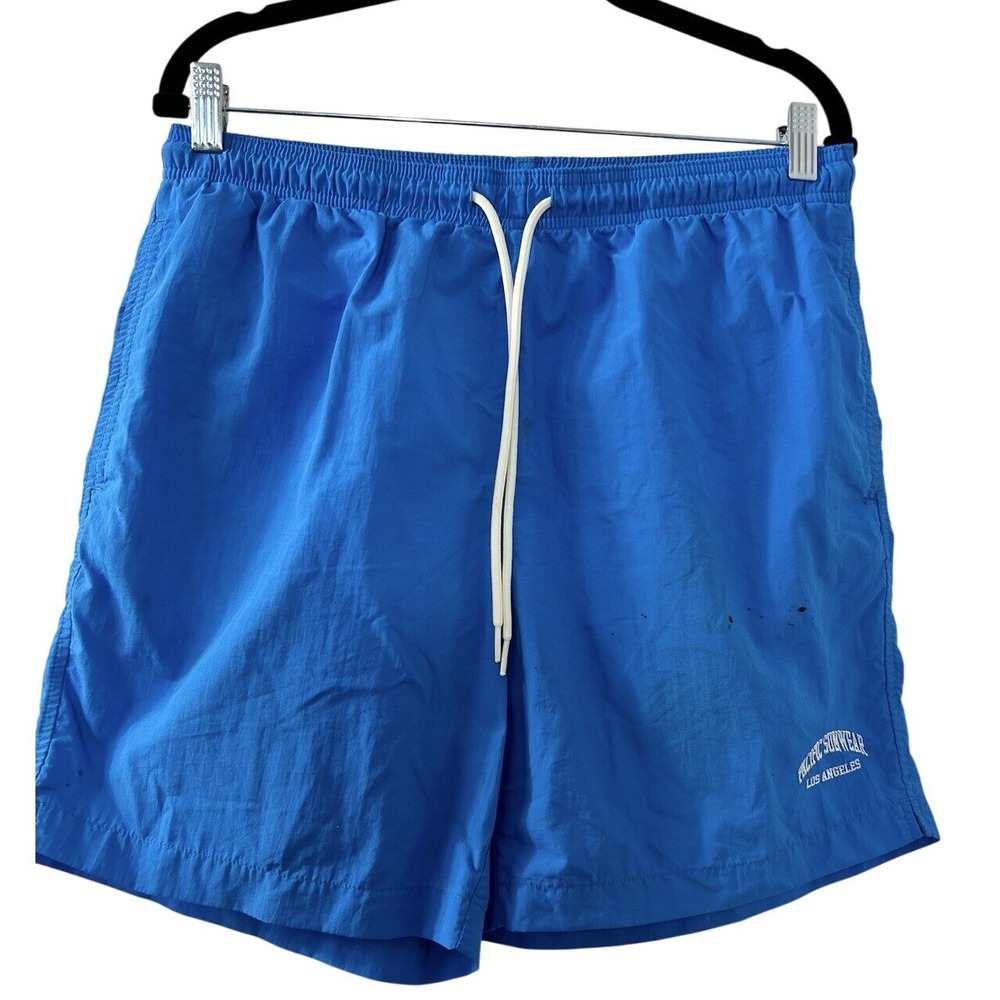 PacSun Solid Blue Swim Trunks M Pacific Sunwear Los Angeles Logo Surf Beach Cali